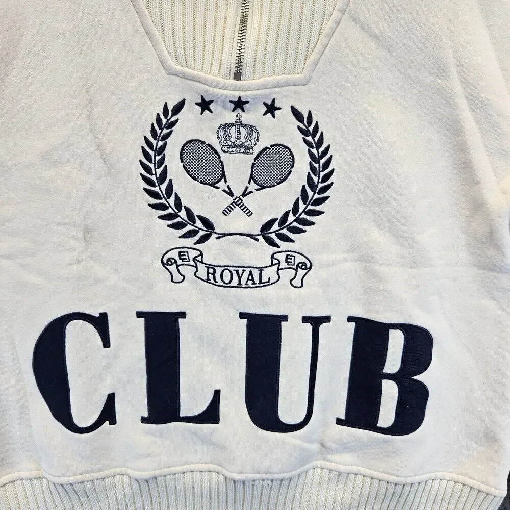 Ellandemm Royal Club Sweater Pullover Mens Size S/M Ivory 1/4 Zip‎